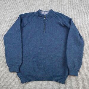 Aran Woollen Mills Sweater Womens Large Blue Wool 1/4 Zip Pullover Ireland